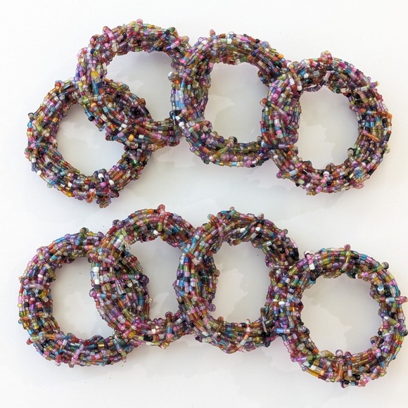 The Unbranded Brand Other - Vintage Multicolor Glass Beaded Napkin Rings Boho Colorful Handcrafted Set of 8